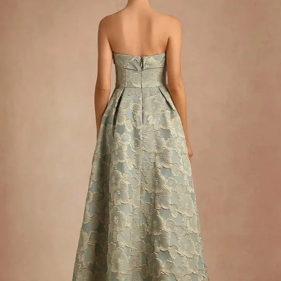 Azazie Florentine Strapless Floral Gown in Blue and Gold 10 floor length - Picture 5 of 9